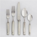 President Pewter Five Piece Place Setting Dinner Knife, Dinner Fork, Salad Fork, Table Spoon, Tea Spoon

Care & Use:  Legacy Pewter flatware is dishwasher safe.  We recommend using the lowest heat setting for both wash and dry cycles, using liquid dishwashing soap without citrus or lemon scents.  So, do not wash in commercial dishwashers that clean with extreme heat.